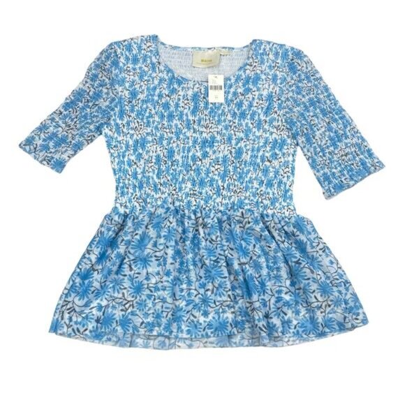 NWT MAEVE Anthropologie Ashton Smocked Peplum Top Sz XS Blue Motif - Picture 3 of 6